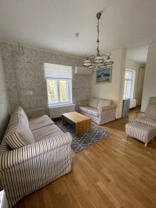 奥泰佩Pühajärve residents的客厅配有两张沙发和一张桌子