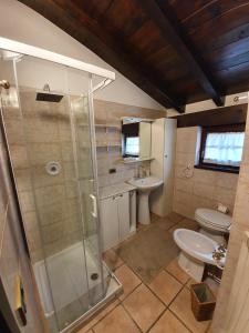 勒威诺Re di Quadri的带淋浴、卫生间和盥洗盆的浴室