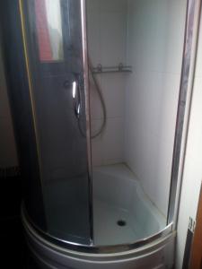 Dolishniy ShepitЕко садиба в Карпатах Лостун的浴室里设有玻璃门淋浴