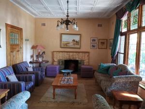 温特顿Drakensberg Bush Lodge and Backpackers的带沙发和壁炉的客厅