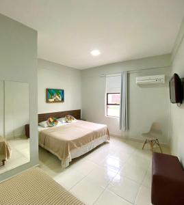 保罗阿方索城BELVEDERE PAULO AFONSO的一间卧室设有一张床、一个窗口和一台电视。