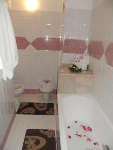 马拉喀什阿尔卡比尔酒店的浴室配有卫生间、浴缸和水槽。
