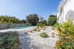 阿吉奥斯普罗科皮奥斯Magganari Home Stelida Naxos的一个带游泳池和一些植物的花园