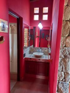 塔菲德尔瓦勒Lo de Ely的红色的浴室设有水槽和大镜子