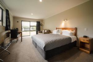 因弗卡吉尔Invercargill Holiday Park & Motels的一间卧室配有一张床、一张书桌和一台电视