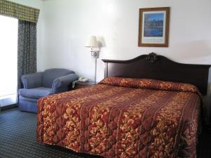 詹姆斯敦詹姆斯敦铁路城汽车旅馆的配有一张床和一把椅子的酒店客房
