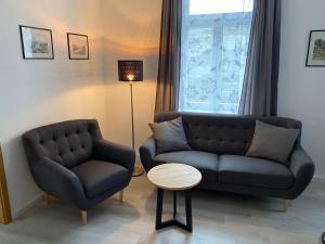 巴特尚道Apartmenthaus Zentral Bad Schandau的客厅配有沙发和椅子