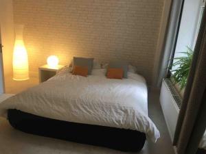 南安普敦Chartleigh的一间卧室配有带白色床单和橙色枕头的床。