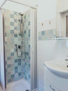 菲乌米奇诺Isola Verde Guest House的带淋浴和盥洗盆的浴室