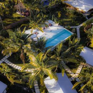 珀尼达岛Autentik Penida "Glamping" - Adults only的享有棕榈树度假村泳池的顶部景致