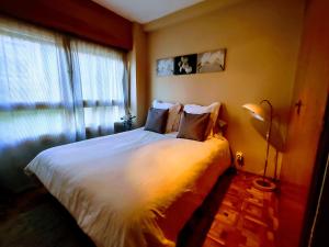 塞尔塞迪利亚Apartamento Puerto de Navacerrada的卧室配有一张大白色床和窗户