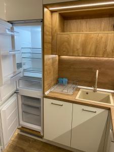 鲁塞Arletti Luxury Apartment的厨房配有空冰箱和水槽