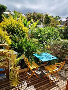 圣皮埃尔Le Myranoa, bungalow/tonneau的种有植物的庭院里的桌椅