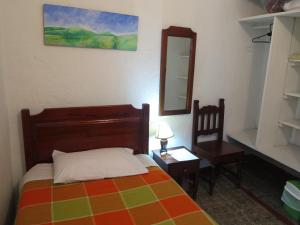 索加莫索Hostal La Cazihita的一间卧室配有一张床、镜子和椅子