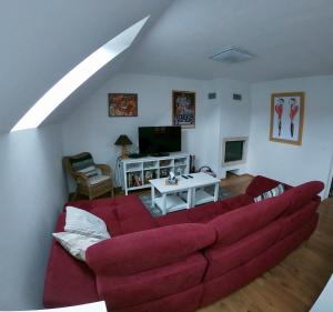 诺瓦佩奇Apartmán 812_Nová Pec的客厅配有红色沙发和电视