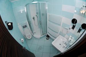 霍穆托夫Wellness Hotel Beethoven的带淋浴和盥洗盆的浴室