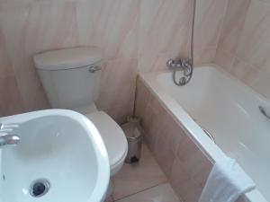 卡萨内Ramatie Guest Palace的浴室配有卫生间、浴缸和水槽。