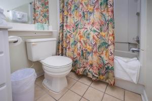 默特尔比奇Beach Vacation Condos的一间带卫生间和淋浴帘的浴室