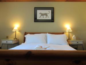 奇切斯特维斯特瑞酒店的一间卧室配有一张带两盏灯的床,墙上挂着狮子照片