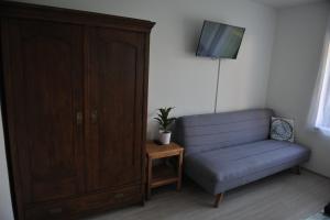 泰尔奇Apartmán Luční的客厅配有椅子、电视和橱柜。
