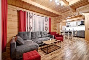 扎科帕内Domek drewniany luxury cottage Dabrowa的客厅配有沙发和桌子