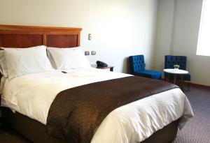 万卡约Hotel Unu的一间卧室配有一张大床和两把椅子