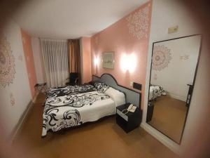 桑坦德Hotel Arha Santander的一间卧室配有一张床和一面大镜子