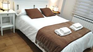 萨拉曼卡VuT BALBOA APARTAMENTO的一间卧室配有一张床,上面有两条毛巾