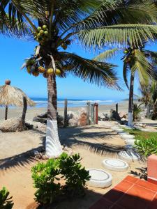 特隆戈内斯Casa La Quinta Ola的棕榈树在沙滩上与大海
