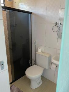 马拉戈日Flat no Caribe的一间带卫生间和淋浴的小浴室
