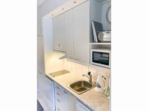 锡尔卡Holiday Home Levi star 1502 by Interhome的白色的厨房配有水槽和微波炉