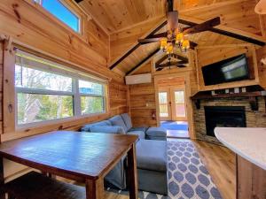 CarrollB2 NEW Awesome Tiny Home with AC Mountain Views Minutes to Skiing Hiking Attractions的带沙发、电视和壁炉的客厅