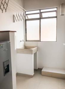 麦德林Portal del Rodeo ApartaHotel的厨房设有水槽和窗户。