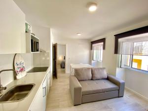 纳扎雷BrightHouse - Modern Apartments in Sítio Nazaré的带沙发的客厅和厨房