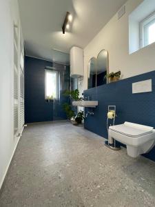 塞扎纳Cilka`s house, authentic homestay near Lipica的蓝色的浴室设有卫生间和水槽