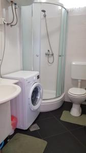 沃迪切Apartment Zorica的浴室位于卫生间旁,配有洗衣机。