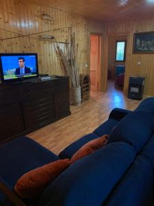 卡斯佩casa peninsula caspe 2的客厅配有蓝色的沙发和电视