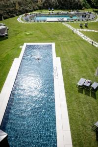 普拉托·阿罗·斯泰尔维奥花园公园酒店的享有庭院游泳池的顶部景色