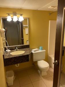 俄克拉何马城OK Hotel的一间带卫生间、水槽和镜子的浴室