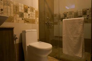 帕特南Martins Crest的一间带卫生间和玻璃淋浴间的浴室