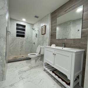 迈阿密Casa Wynwood 4BR 2BTH的浴室配有卫生间、盥洗盆和淋浴。