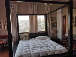 阿吉曼Daffodils的卧室设有一张天蓬床和大窗户
