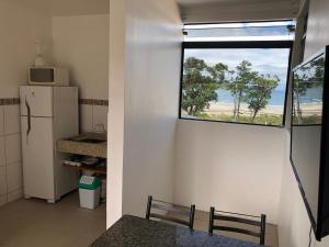 帕罗卡Apartamento Ilha do Coral的带冰箱和窗户的小厨房