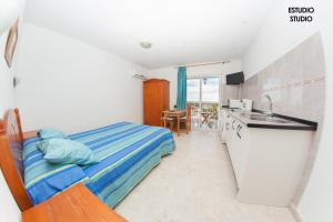 贝纳哈拉菲Apartamentos Rurales Santos的一间卧室配有一张床,厨房配有水槽