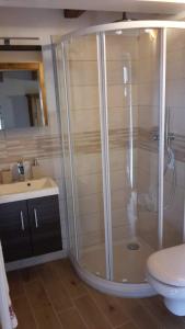 蒙蒂奥韦特Maison Chenal的带淋浴、盥洗盆和卫生间的浴室