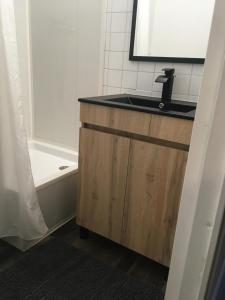 蒂涅Studio 1 cabine chalet club III refait à neuf的浴室配有盥洗盆和浴缸。