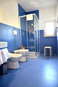 利多迪卡马约雷珀蒂酒店的蓝色的浴室设有2个卫生间和淋浴