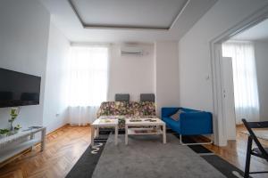 贝尔格莱德Botanical9, Belgrade centre, 2 bedroom apartment的客厅配有沙发和桌子