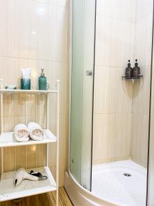 新库兹涅茨克G.S.宾馆的带淋浴和盥洗盆的浴室