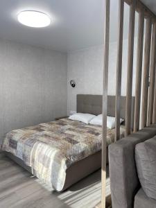 第聂伯罗Prestige Apartments Berezinka的一间卧室配有一张床和一张沙发